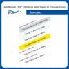 Brother P-touch label tape options in various colors including black on white, yellow, and silver