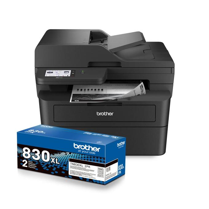 Brother MFC-L2900DW wireless all-in-one laser printer with TN830XL toner cartridge 2-pack