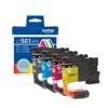 Brother LC501 4-pack ink cartridges in black, cyan, magenta, and yellow with packaging