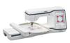 Brother embroidery machine with touchscreen displaying floral design and large embroidery hoop