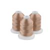Three beige embroidery thread spools on white bases for sewing and crafting projects