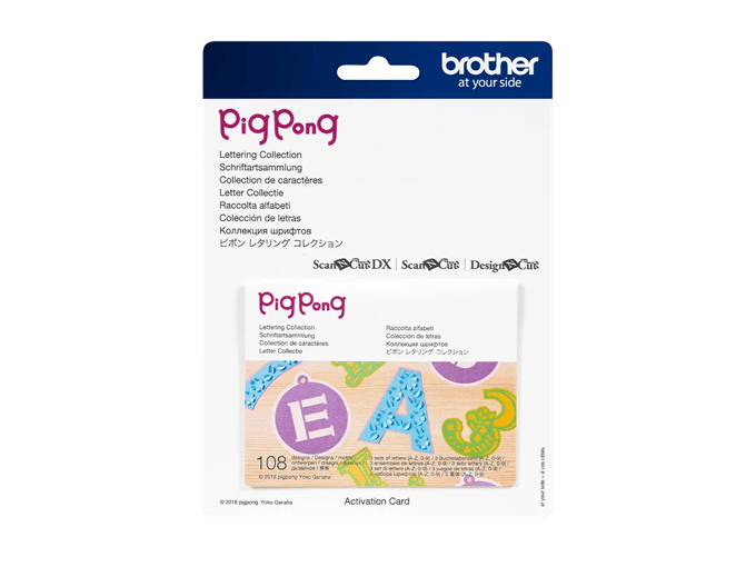Brother PigPong lettering collection activation card with 108 decorative letter designs