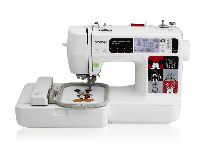 Brother PE540D embroidery machine with Disney character designs and LCD screen