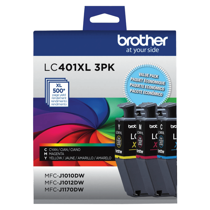 Brother LC401XL 3PK high-yield color ink cartridge multipack for wireless inkjet printers