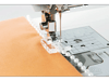 Brother sewing machine stitching peach fabric with clear presser foot and needle plate