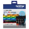 Brother LC404 3-pack color ink cartridges with 750-page yield for inkjet printers