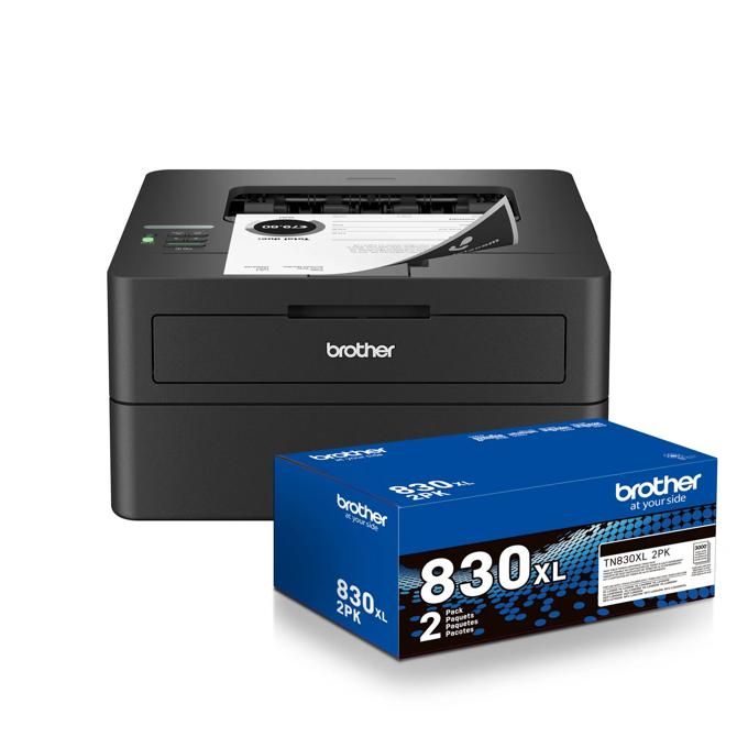 Brother HL-L2460DW monochrome laser printer with TN830XL high-yield toner 2-pack