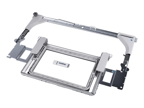 Brother embroidery hoop frame with adjustable arms and mounting brackets