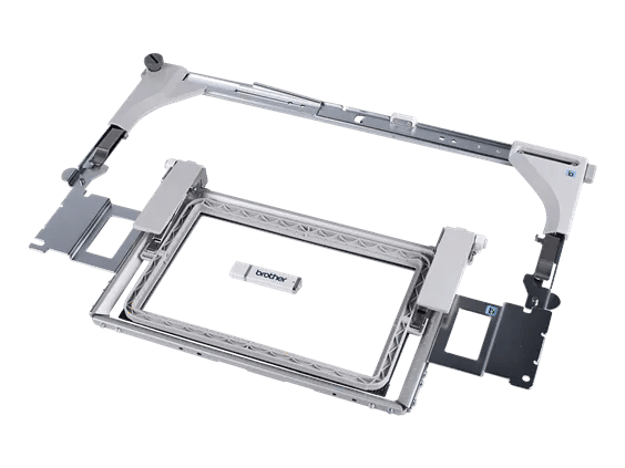 Brother embroidery hoop frame with adjustable arms and mounting brackets