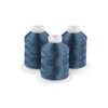 Three spools of Brother embroidery thread in grey-aqua blue on white bases
