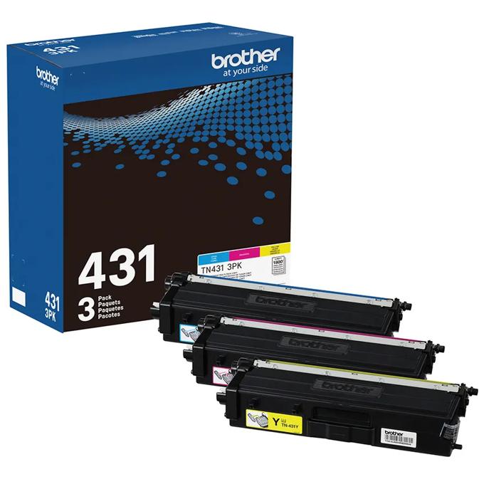Brother TN431 3-pack color toner cartridges with packaging box