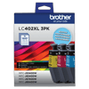 Brother LC402XL 3-pack high-yield ink cartridges in cyan, magenta, and yellow