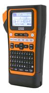 Brother P-touch EDGE label maker with QWERTY keyboard displaying patch panel template