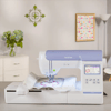 Brother PE800 embroidery machine with touchscreen and floral design hoop on craft table