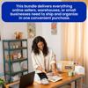 Woman printing shipping labels with Brother label printer at home office workspace