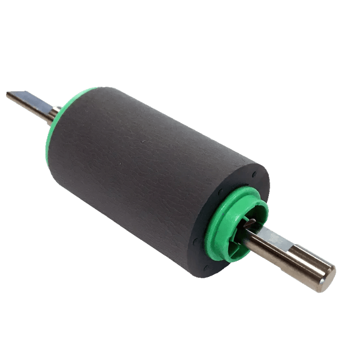 Brother printer pickup roller with green end caps and metal shaft