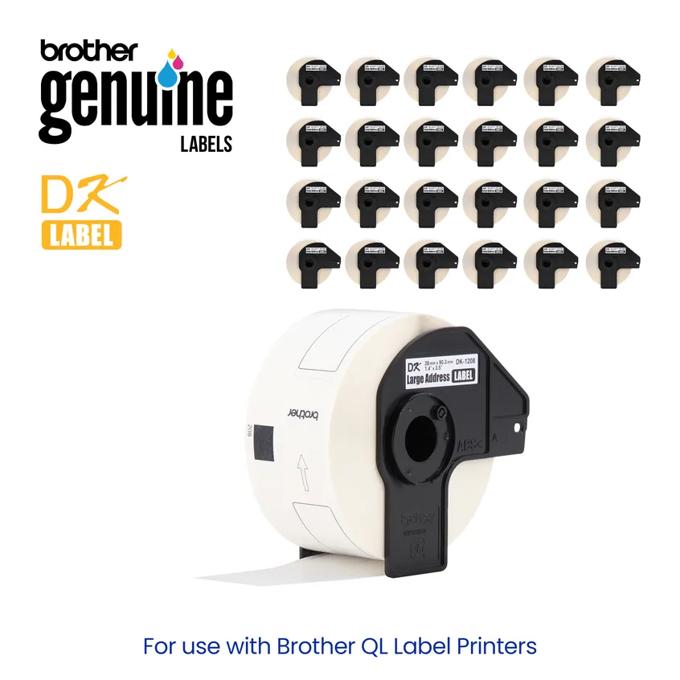 Brother DK-1208 genuine die-cut address label roll with black frame cartridge for QL printers