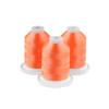 Three orange embroidery thread spools on white bases