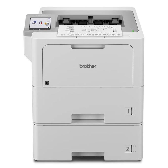 Brother HL-L6415DWT monochrome laser printer with dual paper trays and touchscreen display
