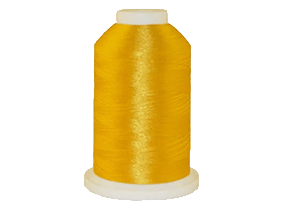 Brother embroidery thread spool in bright yellow polyester on white cone base
