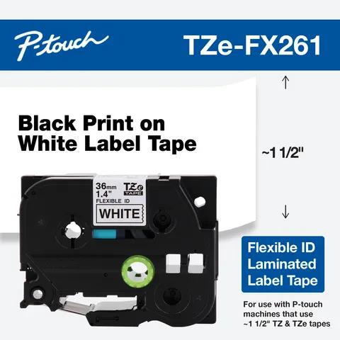 Cinta de etiquetas laminada flexible Brother TZe-FX261 con impresión negra sobre blanco