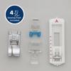 Brother sewing machine accessories including four presser feet and buttonhole guide