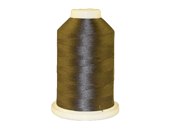 Brother embroidery thread spool in olive green on white background