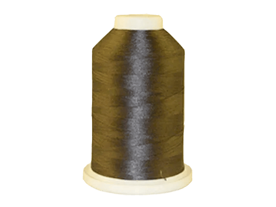 Brother embroidery thread spool in olive green on white background