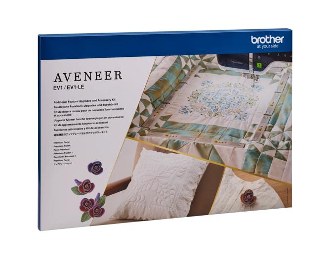Brother Aveneer EV1 sewing machine accessory kit with quilting features and embellishments