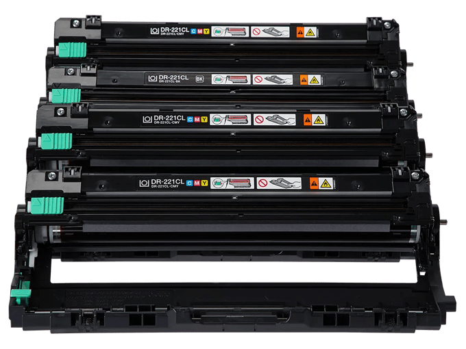 Brother DR-221CL drum unit set with color-coded labels for laser printers