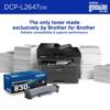 Brother DCP-L2647DW all-in-one laser printer with genuine toner cartridge and paper stacks