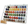 Brother embroidery thread set with 63 color spools on wall-mounted rack