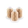 Three gold embroidery thread spools on white bases for sewing and crafting