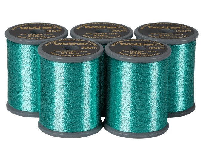 Brother teal polyester embroidery thread spools, 300m, 210 dtex weight