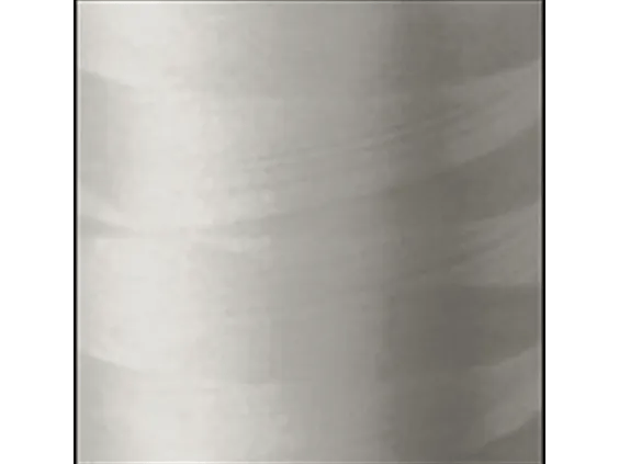 White thread spool close-up showing smooth textile fiber winding