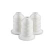Three white embroidery thread spools on white bases for sewing machines