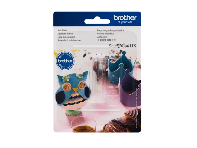 Brother ScanNCut DX auto blade in retail packaging with felt owl craft sample