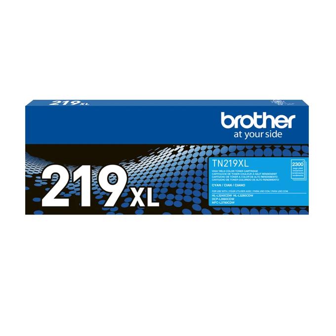 Cartucho de tóner cian Brother TN219XL de alto rendimiento en caja