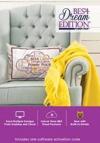 Brother PE&A Dream Edition embroidery machine software packaging with yellow fabric and decorative pillow