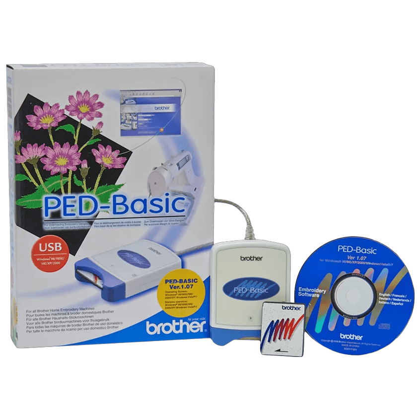 Brother PED-Basic embroidery design software with USB device and installation CD