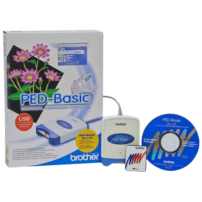 Brother PED-Basic embroidery design software with USB device and installation CD