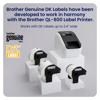 Brother QL-800 label printer with genuine DK label rolls on white display blocks