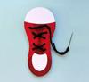 Brother red and white carabiner-style cable organizer with black lace closure