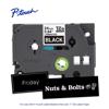 Brother P-touch TZe-355 laminated label tape cartridge, 24mm, white on black, with labeled organizer tags