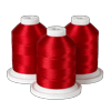 Three spools of red embroidery thread on white bases for Brother sewing machines