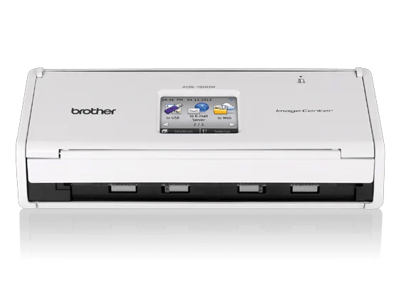 Brother ADS-1500W wireless compact document scanner with touchscreen display