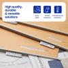 Brother P-touch label tapes on folders showing water-resistant and easy-peel features