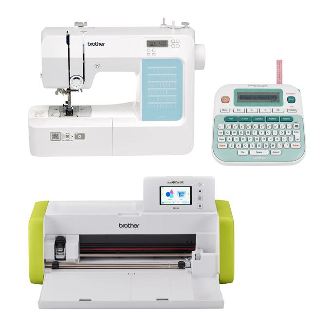 Brother all-in-one crafting bundle with sewing machine, label maker, and electronic cutting machine