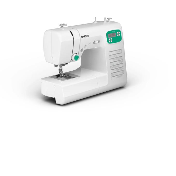 Brother CE1155 sewing machine with digital display and built-in stitches, left side view