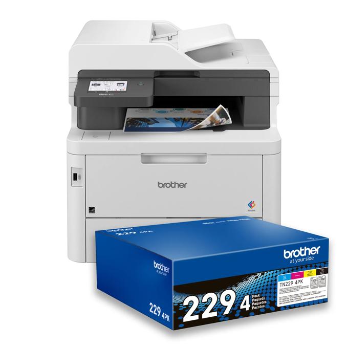 Brother MFC-L3780CDW color laser all-in-one printer with TN229 4-pack toner cartridges